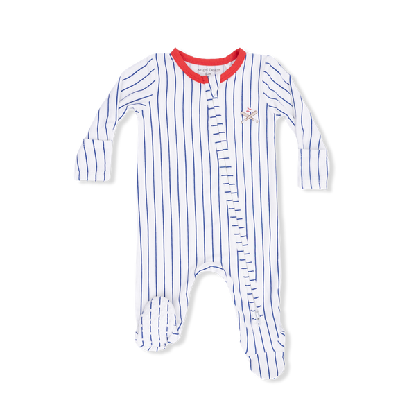 2 Way Zipper Footie - Baseball Stripe