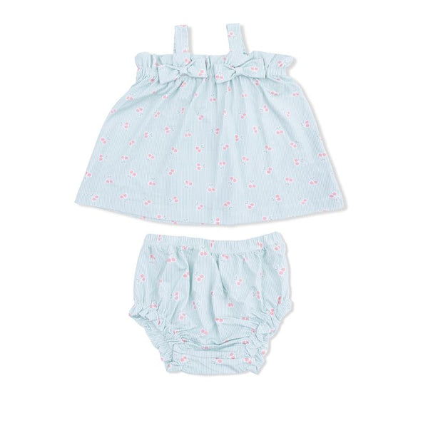 Top w/Bows & Ruffle Leg Bloomers - Tiny Cherry Stripe