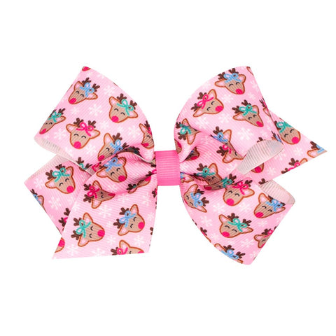 King Pink Reindeer Print Grosgrain Hair Bow