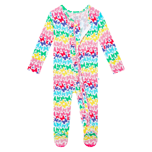 Rainbow Butterfly Footie Ruffled Zippered