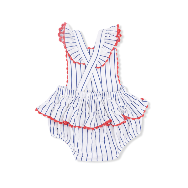 Ric Rac Ruffle Sunsuit - Baseball Stripe