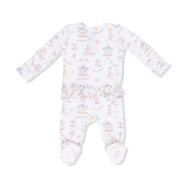 2 Way Ruffle Back Zipper Footie - Carousel w/Bows