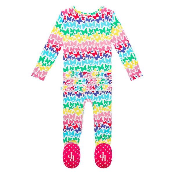 Rainbow Butterfly Footie Ruffled Zippered