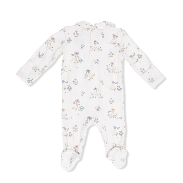 Smocked Peter Pan Snap Footie - Flower Ducklings