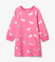 Girls Pink & Silver Horse Sweater Dress
