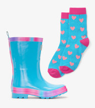 Fun Hearts Gradient Shiny Kids Rain Boots