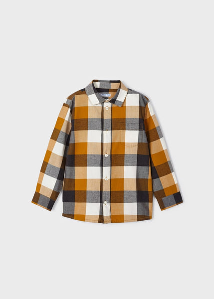 Plaid Button Down Shirt-Black/Tangerine