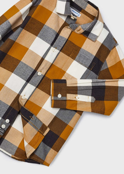 Plaid Button Down Shirt-Black/Tangerine