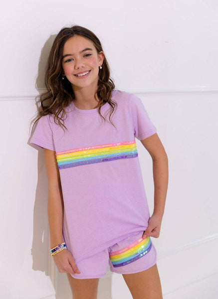 Rainbow Sequin Short Set-Lavender
