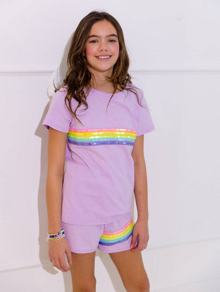 Rainbow Sequin Short Set-Lavender