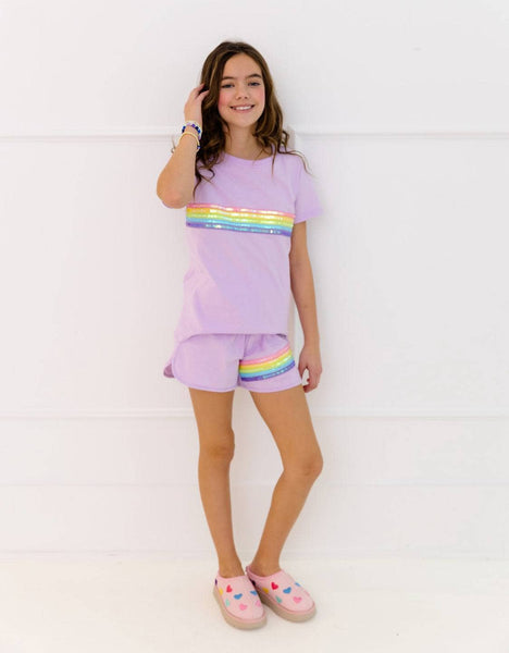 Rainbow Sequin Short Set-Lavender