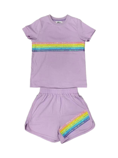Rainbow Sequin Short Set-Lavender