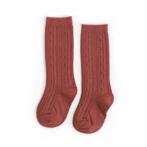 Cable Knit Knee High Socks-Rust