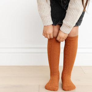 Cable Knit Knee High Socks-Sugar Almond