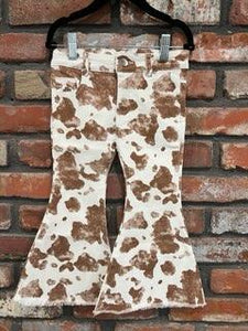 Brown Cow Print Raw Edge Flair Jeans