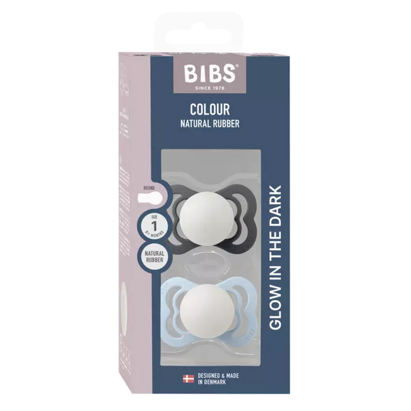 BIBS Colour GLOW 2 Pack- Iron/Baby Blue
