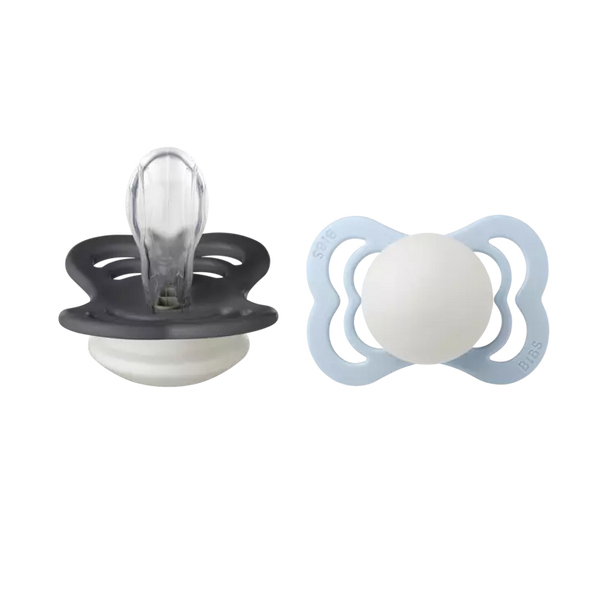 BIBS Colour GLOW 2 Pack- Iron/Baby Blue
