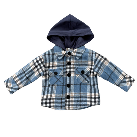 Hooded Shacket-Blue Plaid
