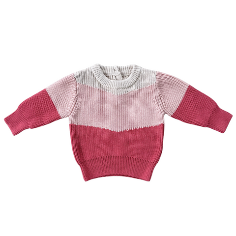 Colorblock Knit Sweater-Misty Rose