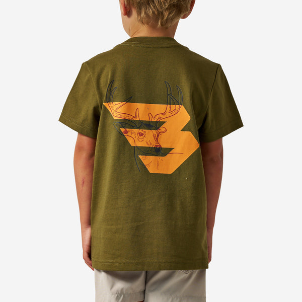 SHORT SLEEVE TEE - DEER FLYING B - ORANGE LOGO - HUNTER GREEN