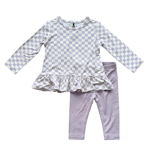 Long Sleeve Peplum Set-Lavender Cloud