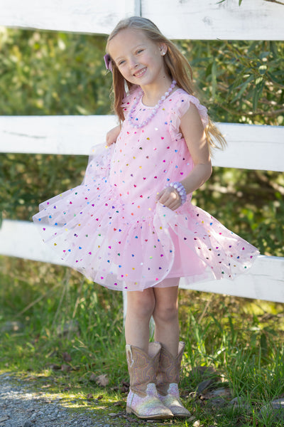 Foil Heart Mesh Trapeze Party Dress