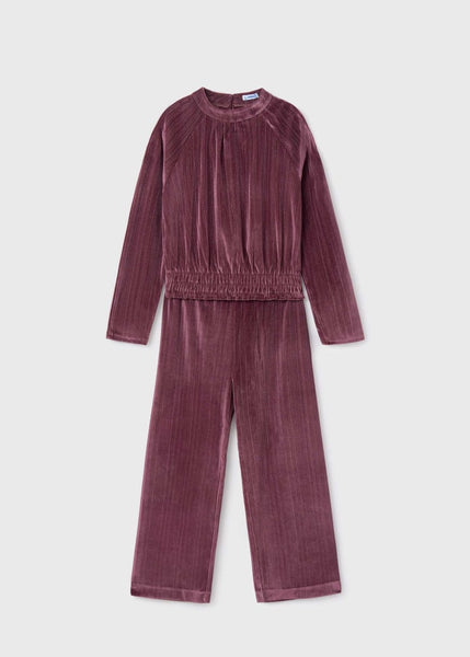 Velvet Blouse and Pants Set-Cranberry