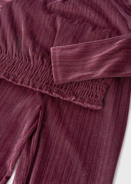 Velvet Blouse and Pants Set-Cranberry