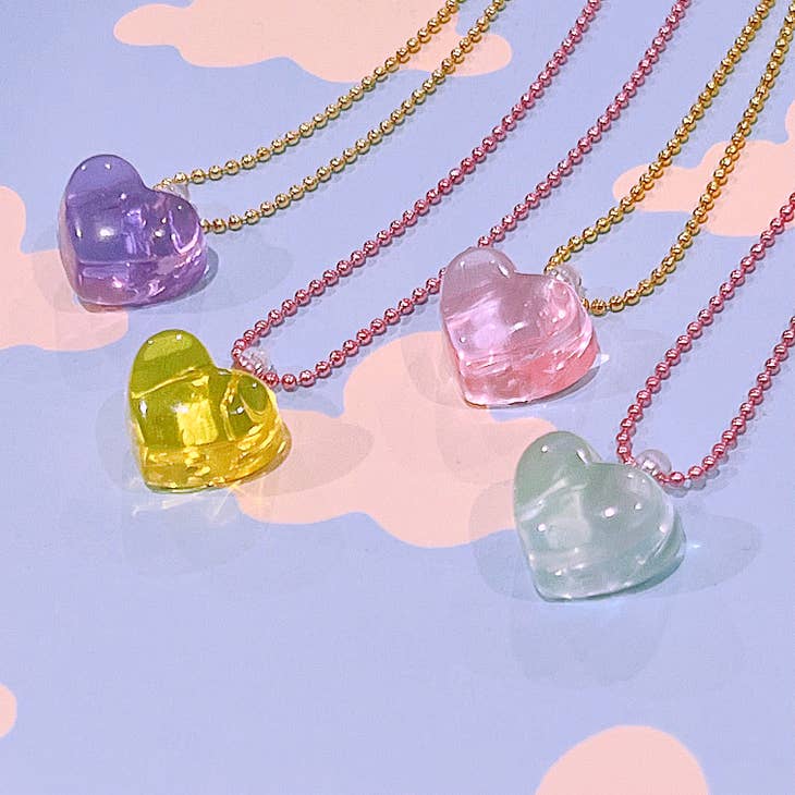 Pop Cutie Jello Heart Kids Necklace - Rainbow