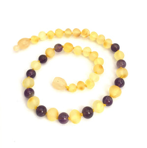 Amber Teething Necklace- Raw Lemon & Amethyst - 1056