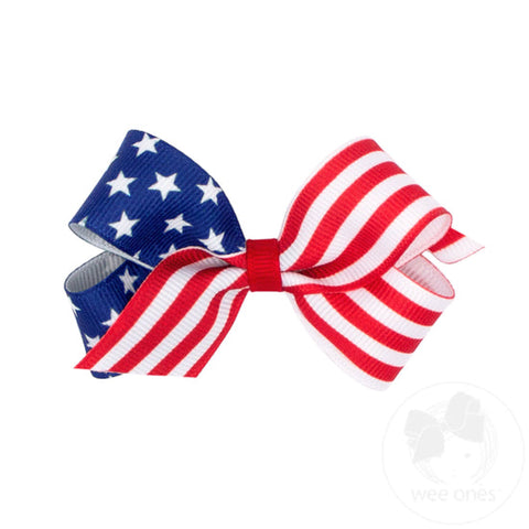 Mini Patriotic Stars and Stripes Printed Hair Bow