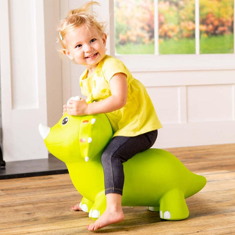 Bouncy Inflatable Green Triceratops Jump-Along