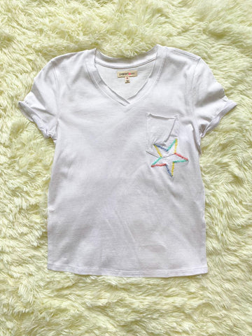 Rainbow Embroidery Star Slouchy Pocket Tee
