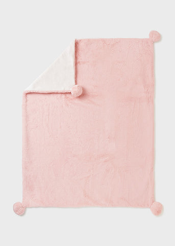Pompom Faux Fur Pink Rose Baby Blanket