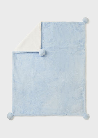 Pompom Faux Fur Baby Blue Blanket