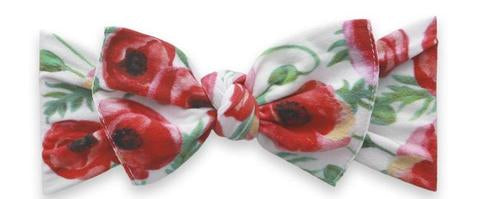Red White Poppy Printed Knot Headband