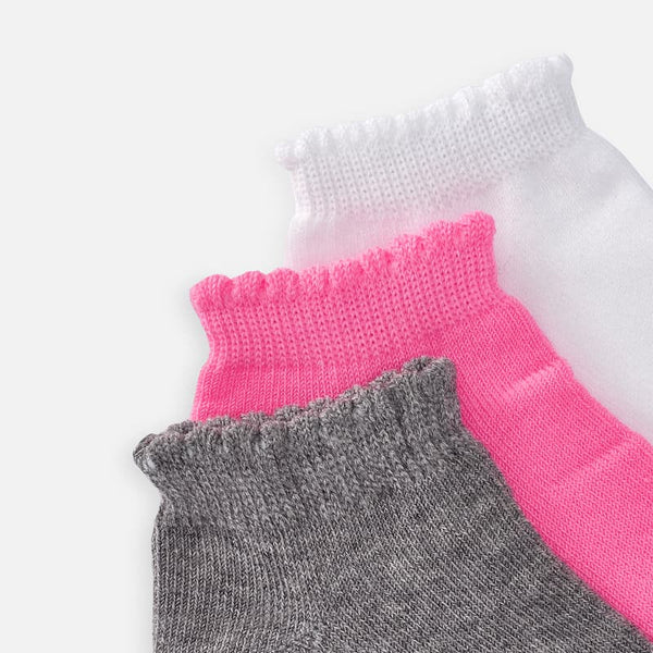 3 Pack Girls Socks Grey/White/Hot Pink