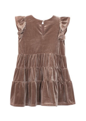Taupe Short Sleeve Velvet Dress  4 Kids Only