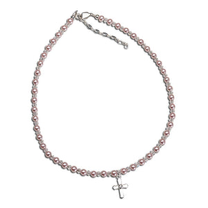Bella Necklace - Pink Pearls, Crystal and Cross