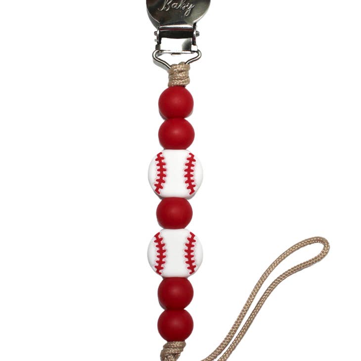 Baseball Pacifier Clip - Red