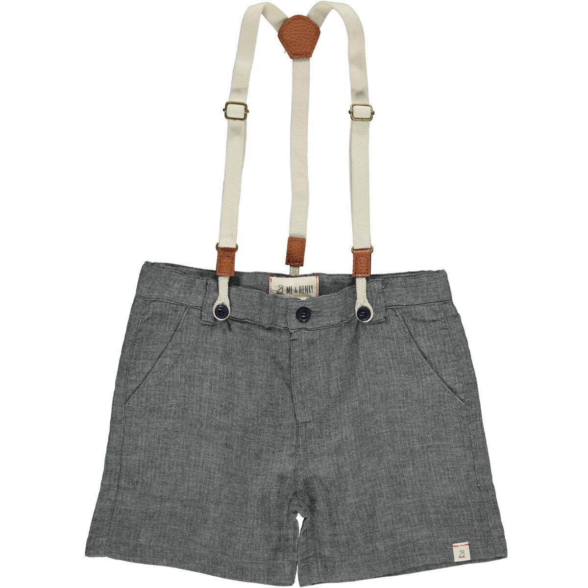 Grey Gauze Captain Suspender Shorts