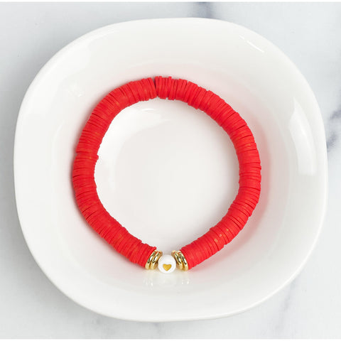 Slam Red w/ Gold Heart Heishi Color Pop Bracelet