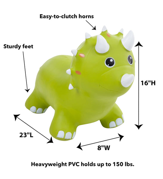 Bouncy Inflatable Green Triceratops Jump-Along