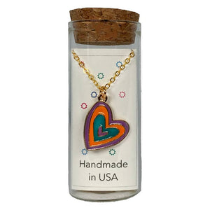 Colorful Heart Charm Necklace in a Bottle