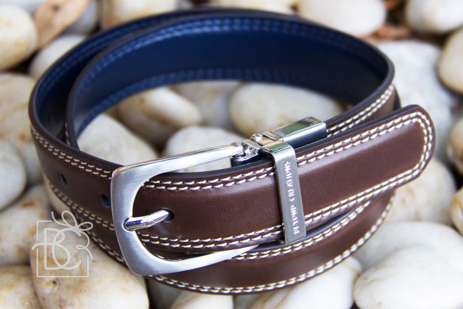 Reversible Brown Stitch/Navy Leather Belt