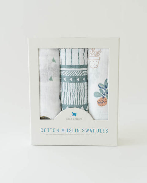 Cotton Muslin Swaddle Blanket 3 Pack - Bison