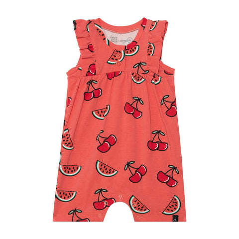 Sleeveless Romper With Frill Coral Cherry