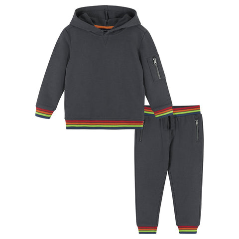 Infant Grey Stripe Hooded Sweatshirt Set
