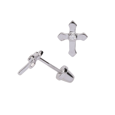 Sterling Silver Screw-Back Cross Earrings