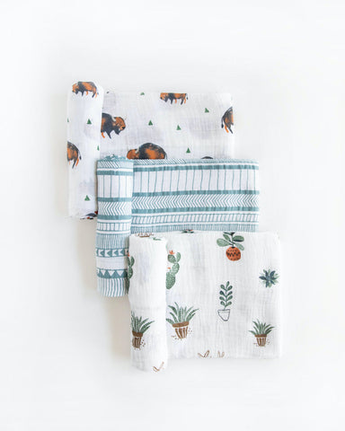 Cotton Muslin Swaddle Blanket 3 Pack - Bison